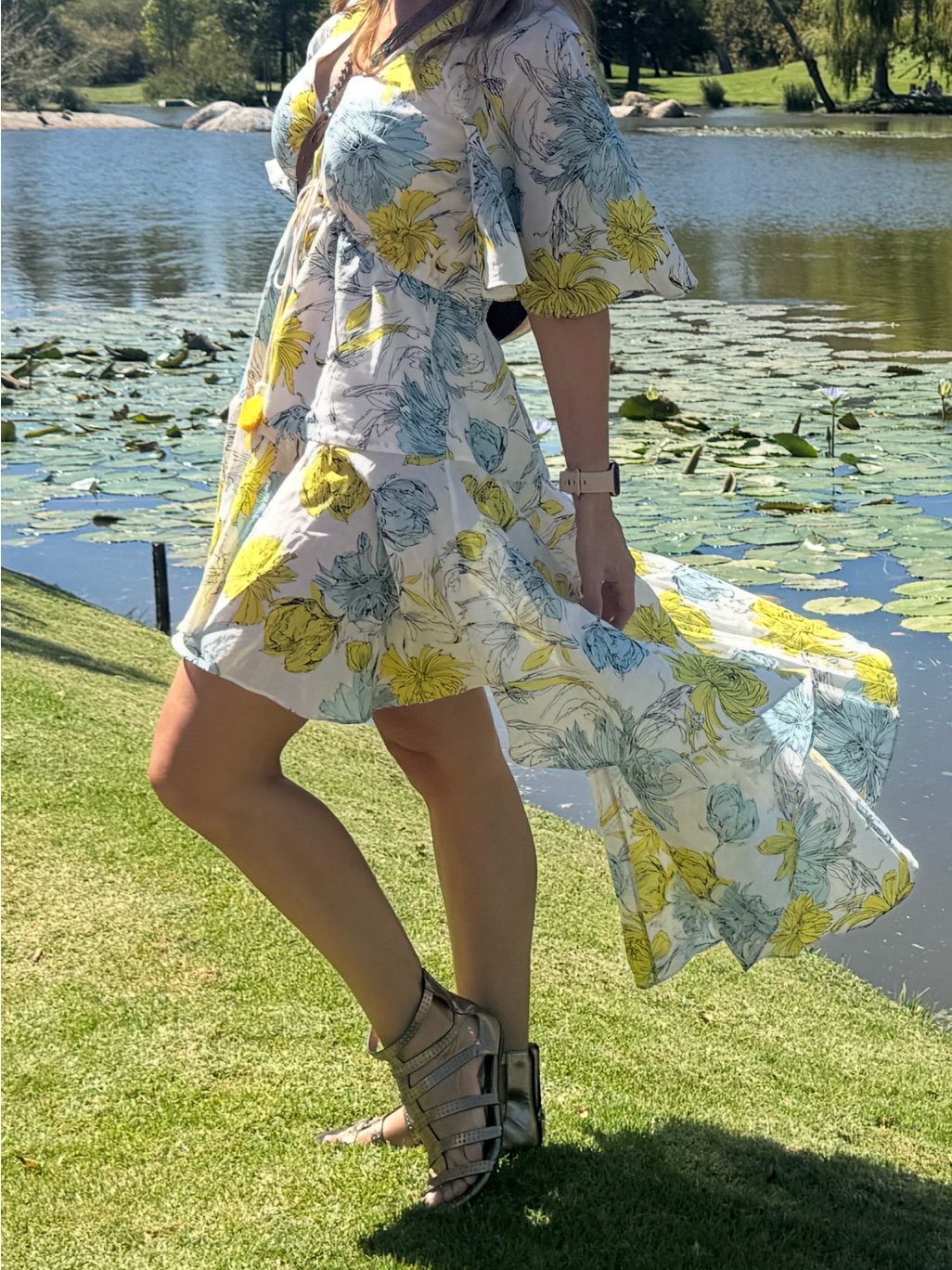 Alexis White Floral High-Low Dress With Yellow & Light Blue Blooms